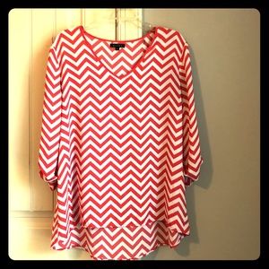 Chevron Pattern sheer coral and white top